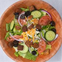 House Salad · Mixed lettuce, tomato, onion, cucumber, olives.