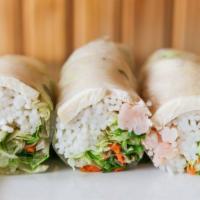 Fresh Spring Roll · Gluten free. Recommended. Chicken, shrimp, lettuce, cilantro and rice noodle rolled to perfe...