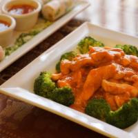 Mekong Chicken · Recommended. Gluten free. Our popular dish of sautéed chicken with homemade peanut sauce ser...