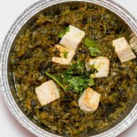 Saag Paneer · Gluten free. Cubes of homemade cheese cooked with fresh spinach and spices.