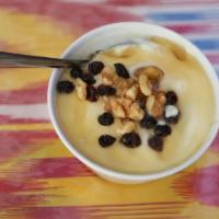 Homemade Yogurt · Homemade yogurt with walnut, raisin, and honey.
