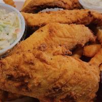 Fish N' Chips · Fresh Haddock breaded and fried to order with fries. Homemade slaw and tartar sauce on the s...