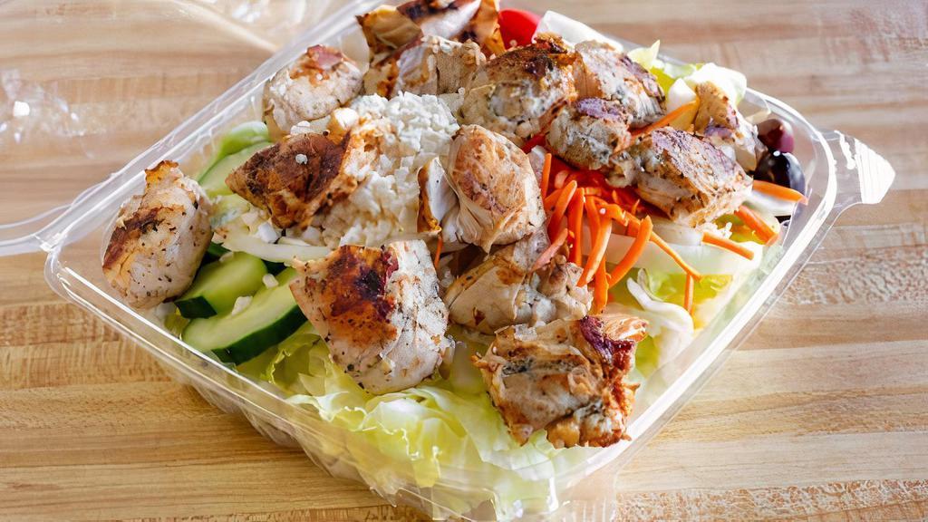 Chicken Kabob Salad · Served with homemade Syrian bread and dressing on the side.
