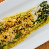 Grilled Asparagus · citrus toasted panko, manchego, fontina, lemon caper
aioli