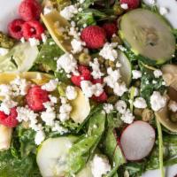 Green Goddess Salad  · urban blend, shaved radish, cucumbers, artichokes, fried green chickpeas, fresh raspberries,...