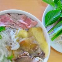 Pho Tai, Gan, Sach · Steak, tendon, tripe Pho noodle soup.