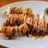Scorpion King Roll (16 Pcs.) · Shrimp tempura roll and soft shell crab topped with shrimp and chef's special spicy sauce & ...