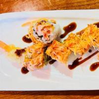 Angry Dragon Roll · Spicy tuna, avocado and shrimp tempura topped with spicy crab & eel sauce
