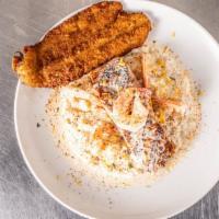 Party Grits  · Jumbo shrimp, fresh Chilean salmon, and lump crab served over creamy grits with jack cheddar...