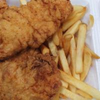 Chicken Tender Basket (4) · Served with fries, cajun fries or sweet potato fries.