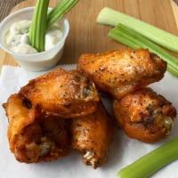 Wings · Deep-fried chicken wings with your Size Choice of sauce and celery.
