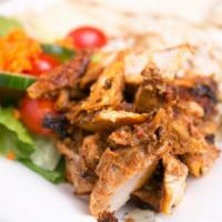 Chicken Shawarma Platter · Feeds 5, complete with Salad, Hummus, Rice or fries, Pita Bread.
