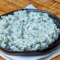 Yogurt & Cucumber Salad (Jajekh) · Cucumbers, yogurt, garlic and mint (8 oz).