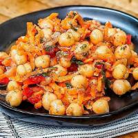 Chickpea Salad · Chickpeas, carrots, red peppers, parsley, olive oil, lemon juice, salt, pepper and garlic (8...