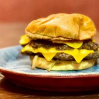 Double Smash Cheeseburger Combo · Two smash burger patties with cheddar cheese, lettuce, tomatoes, onion, pickles, and mayo. C...