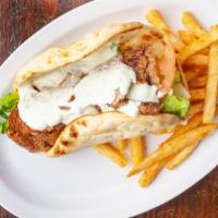 Meat Gyro (Doner) · Vertically grilled lamb/beef cut very thin slices served with rice and greens.
