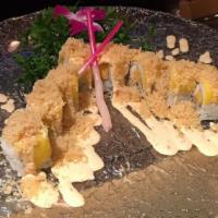 Ebi Mango Maki · New! Cooked shrimp, fresh mango, tempura
crumb & house special spicy sauce rolled
with slice...