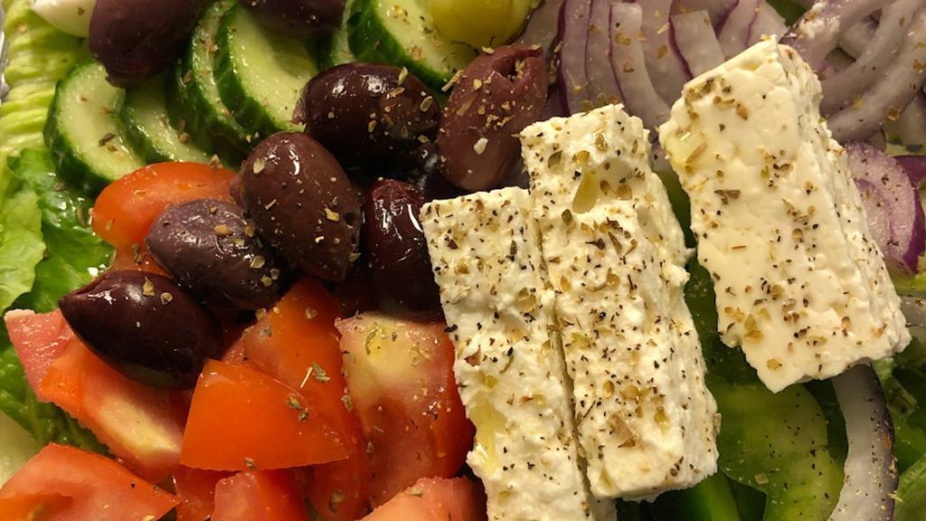 Greek Salad · Feta, kalamata olives, anchovies.