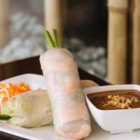 Summer Rolls (Goi Cuon) · Shrimp, vermicelli and pork rolled in rice wrapper with mint and basil, served with peanut s...