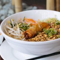 Grilled Pork Vermicelli  · (Bun Thit Nuong Cha Gio)Grilled marinated pork served with bean sprouts, chopped vegetables,...