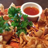 Crab Rangoon (New) · Imitation crab, cream cheese, celery, green onion wrapped with wonton skin, deep fried serve...