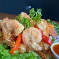 Shrimp Dancing* (New) · Deep Fried Shrimp sauteed with in chili and garlic sauce with bell pepper, onion, scallion a...