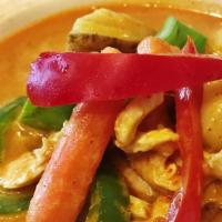Yellow Curry · Thai yellow curry with potato, baby carrot, and bell pepper.