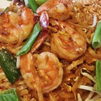 Pad Thai · Choice of meat stir-fried with thin noodle, egg, bean curd, bean sprout, scallion, and crush...