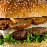 The Bbq Mushroom Cheeseburger · Classic mushroom cheeseburger topped with Juicy and sizzling 1/3lb beef patty, BBQ sauce, sa...
