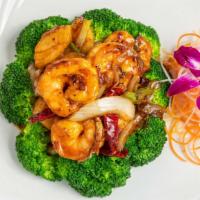 Scallop And Shrimp · Medium spicy. Sea scallop, jumbo shrimp, Asian vegetable, spicy sichuan sauce.