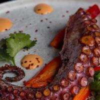 Spanish Octopus · Lemon, butter and wine braised octopus, spicy mayo, bell pepper salad, sherry vinaigrette