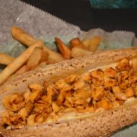 Chicken Cheesesteak · Served on a long roll, American cheese, and chips