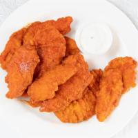 Buffalo Chicken Fingers · Tasteful Buffalo chicken tenders, served with blue cheese on the side.