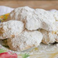 Kourambiethes (6) · Powder sugar drenched butter cookies.
