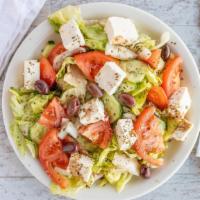 Greek Salad Large · Feta, tomato, cucumber,  onion, olives  on bed of lettuce, dressed with olive oil  plus pita...