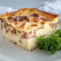 Pastitsio · Pasta, meat filling topped with Béchamel, Great for kids and grownups