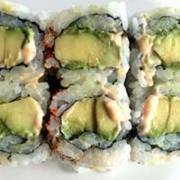 Spicy Avocado Roll · Avocado roll with spicy mayo and sprinkled with togarashi peppers.
