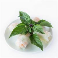 Shrimp Spring Rolls (2) · Gio Cuon Tom - Fresh wrapped spring rolls filled with shrimp, mint, lettuce and vermicelli n...