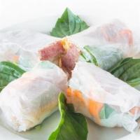 Grilled Pork Meatball Spring Rolls (2) · Goi Cuon Nem Nuong - Fresh wrapped spring rolls filled with a crispy crunch, grilled pork me...