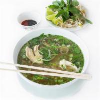 47 Chicken Noodle Soup (Copy) · Pho Ga - All noodle soups are garnished with onions, scallions and cilantro. Served alongsid...