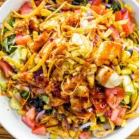 Chopped Bbq Chicken · Salad mix, black beans, sweet
corn, red onion, tomatoes, jack &
cheddar cheese, corn tortill...
