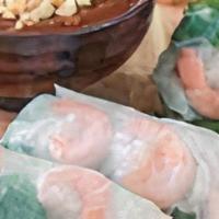 Goi Cuon (Fresh Roll) · Shrimp or tofu with shredded lettuce, mint and rice vermicelli wrapped in softened rice pape...