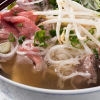 Pho Dac Biet · Gluten-free. New. Beef noodle soup with a combination of rare eye round, and well-done flank.