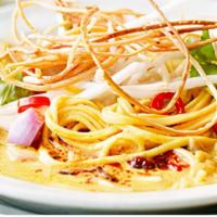 Kao Soi Noodle · Spicy. Dish can be made with tofu and vegetables. Contains nuts. Steamed lomein noodle and c...
