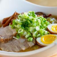 Braised Pork Ramen · Braised berkshire pork loin, with bok choy, scallions, and Japanese egg noodle.