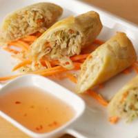 Vegetable Spring Rolls · Cabbage, carrots, onions, celery, and glass noodles with a sweet plum sauce.