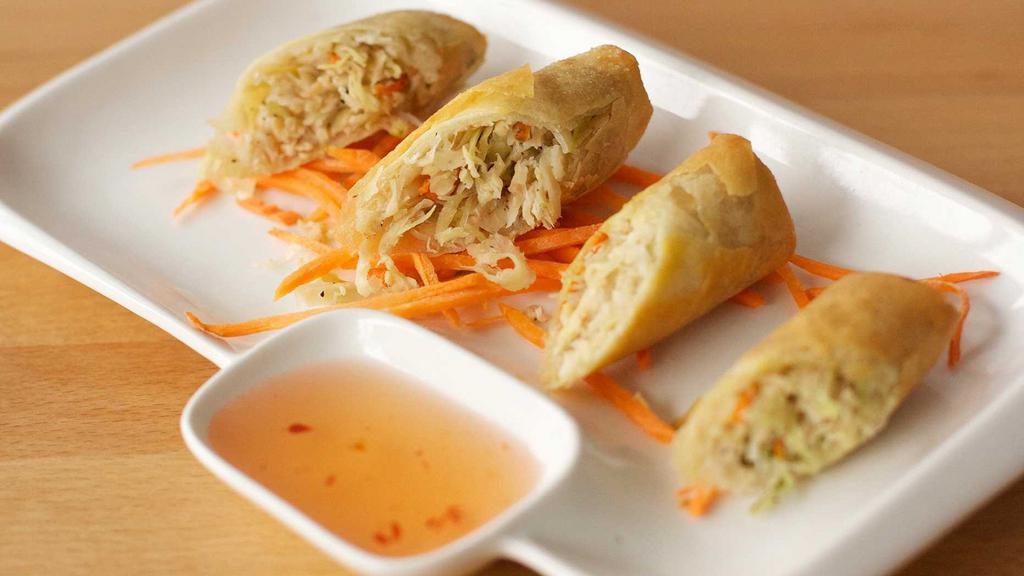Vegetable Spring Rolls · Cabbage, carrots, onions, celery, and glass noodles with a sweet plum sauce.