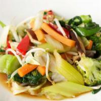 Mixed Vegetable Stir Fry · Mixed vegetables with choice of meat stir-fry with house sauce.