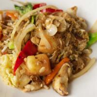 Pad Woonsen · With your choice of protein stir-fried with egg, sweet chili paste, seasonal vegetables, gla...