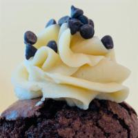 Cookie Dough Brownie Cupcake · brownie cupcake topped with a cookie dough buttercream
